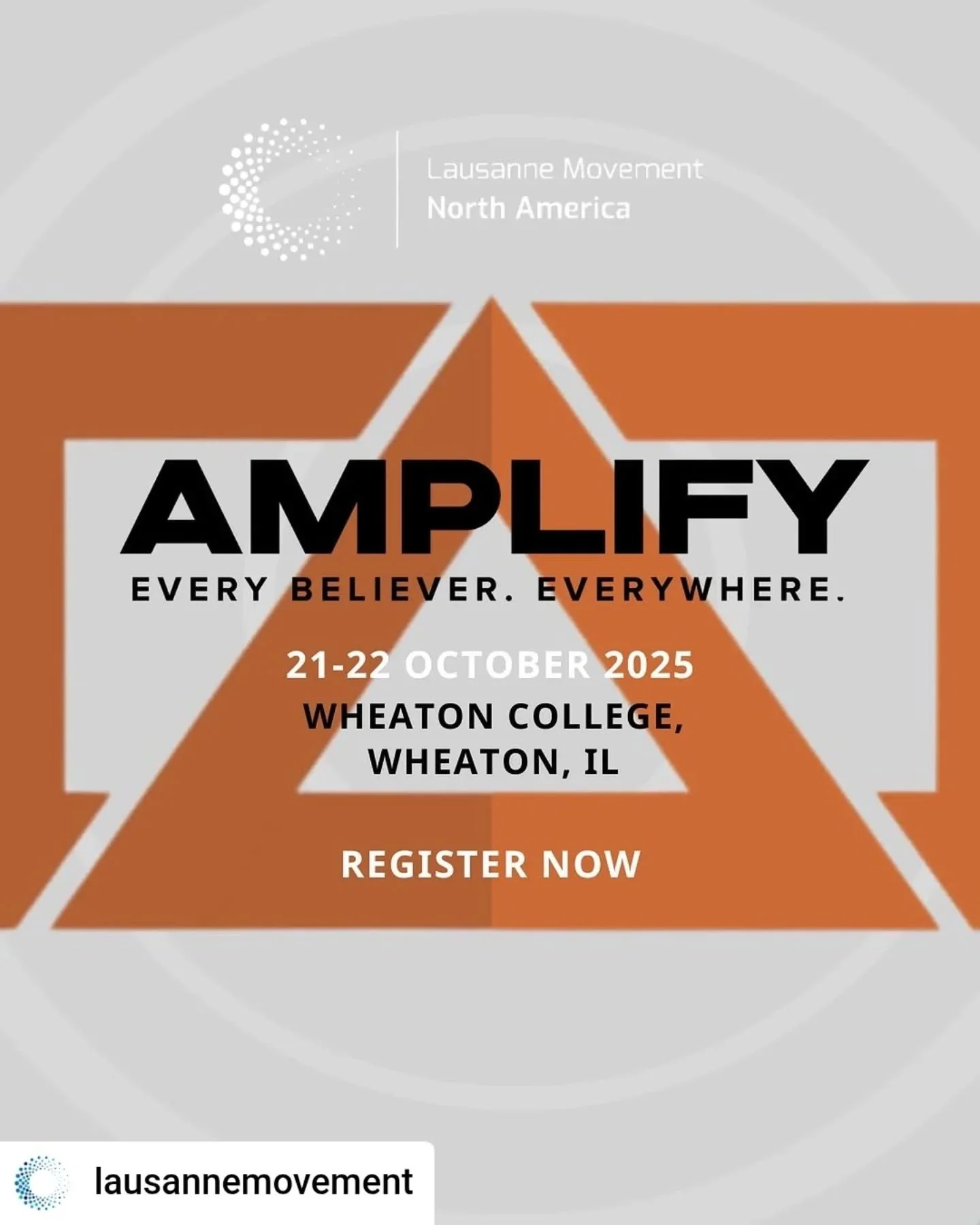 The @lausannemovement North America Region, which includes the U.S. and Canada, is hosting the annual #AmplifyConference at @wheatonbgc next week on Mon-Tues, October 21-22.

This regional gathering will bring together church leaders focused on build