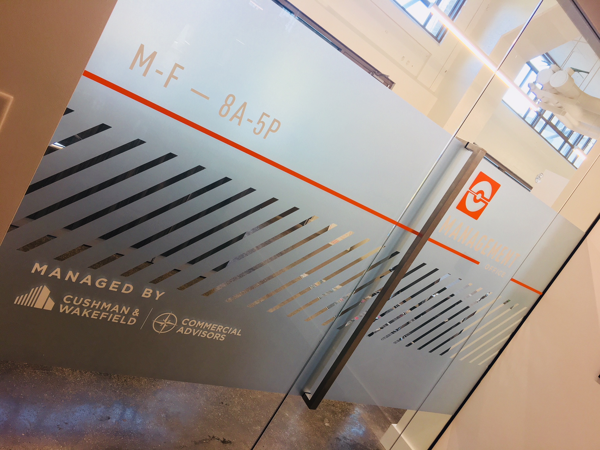 Crosstown Concourse Etched Glass Reversed Out w/ Graphic Vinyl