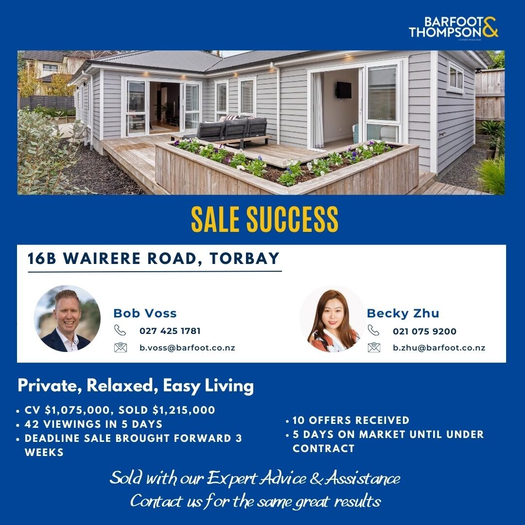 SALE SUCCESS‼👏🙌👏🙌
📍 16B Wairere Road, Torbay
www.barfoot.co.nz/property/850485

Congratulations to our Vendors and New Home Owners with exciting times ahead.

We have buyers waiting. We need more properties like this one‼

💭Thinking of buying o