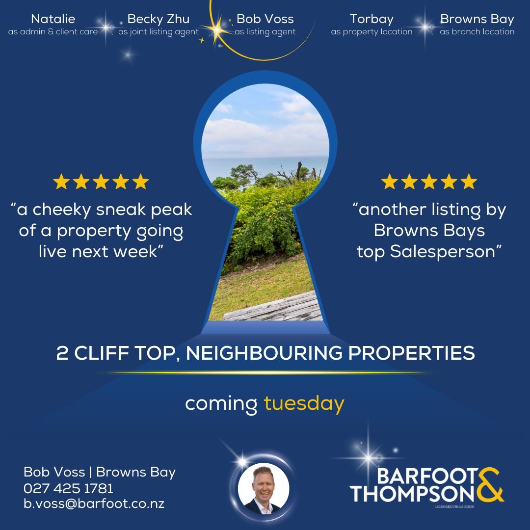 🔵👀
www.barfoot.co.nz/b.voss

Want to be in the know? Give me a call to discuss

Bob Voss at Barfoot &amp; Thompson Browns Bay
0274251781
b.voss@barfoot.co.nz

#sneakpeek #comingsoon #forsale #barfootandthompson #realestatenz #trademe #auckland #pro