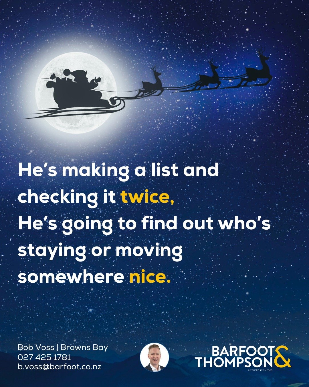 🎅🏼🎁
Will you be staying or moving somewhere nice?

Bob Voss at Barfoot &amp; Thompson Browns Bay
0274251781
b.voss@barfoot.co.nz

#santa #christmaseve #christmasnz #stayorgo
#realestateagent #realestatenz #auckland #barfootandthompson #barfootthom