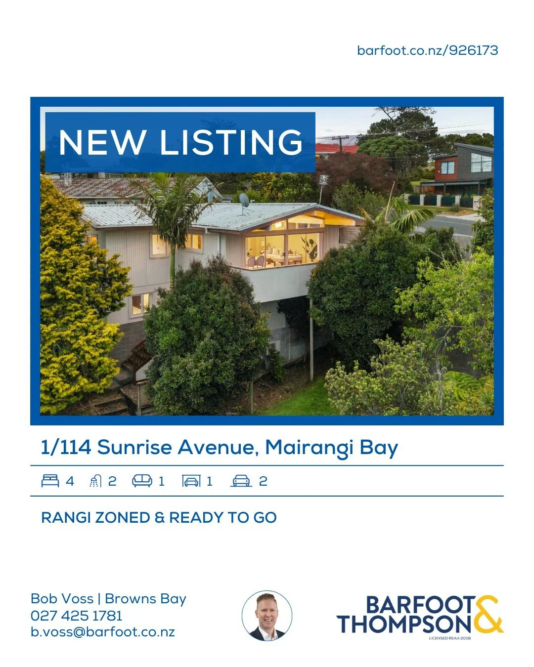 🆕✨
www.barfoot.co.nz/926173
RANGI ZONED &amp; READY TO GO

A rare coastal opportunity awaits this vacant home. A renovator&rsquo;s delight just 100 metres from Rangitoto College and some of the Bays&rsquo; most sought-after amenities. This flexible,