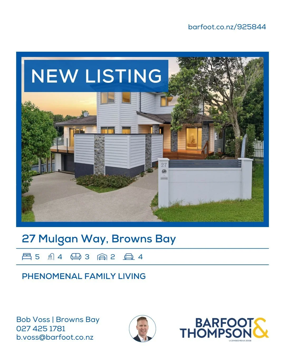 🆕✨
www.barfoot.co.nz/925844
PHENOMENAL FAMILY LIVING

Grand living, substantial freehold 679m2 land and room to dream - including space for a future swimming pool. A sun-soaked family home offering exceptional flexibility across multiple living area