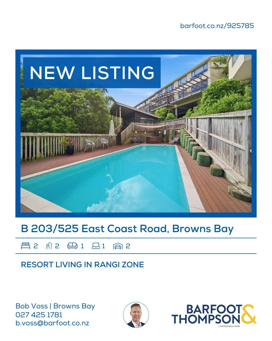 🆕✨
www.barfoot.co.nz/925785
RESORT LIVING IN RANGI ZONE

Wake up to sea views and a relaxed coastal rhythm &mdash; elevated living with resort-style comfort in the heart of Browns Bay. Motivated owner so dont miss this!

🔹Two double bedrooms plus o