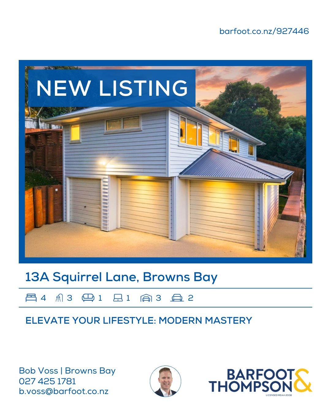 🆕✨
www.barfoot.co.nz/927446
ELEVATE YOUR LIFESTYLE: MODERN MASTERY

Perched proudly on a northern slope in Browns Bay, this isn&rsquo;t just a home; it&rsquo;s a vantage point. Designed for those who value space, sunshine, and a "lock-up-and-le
