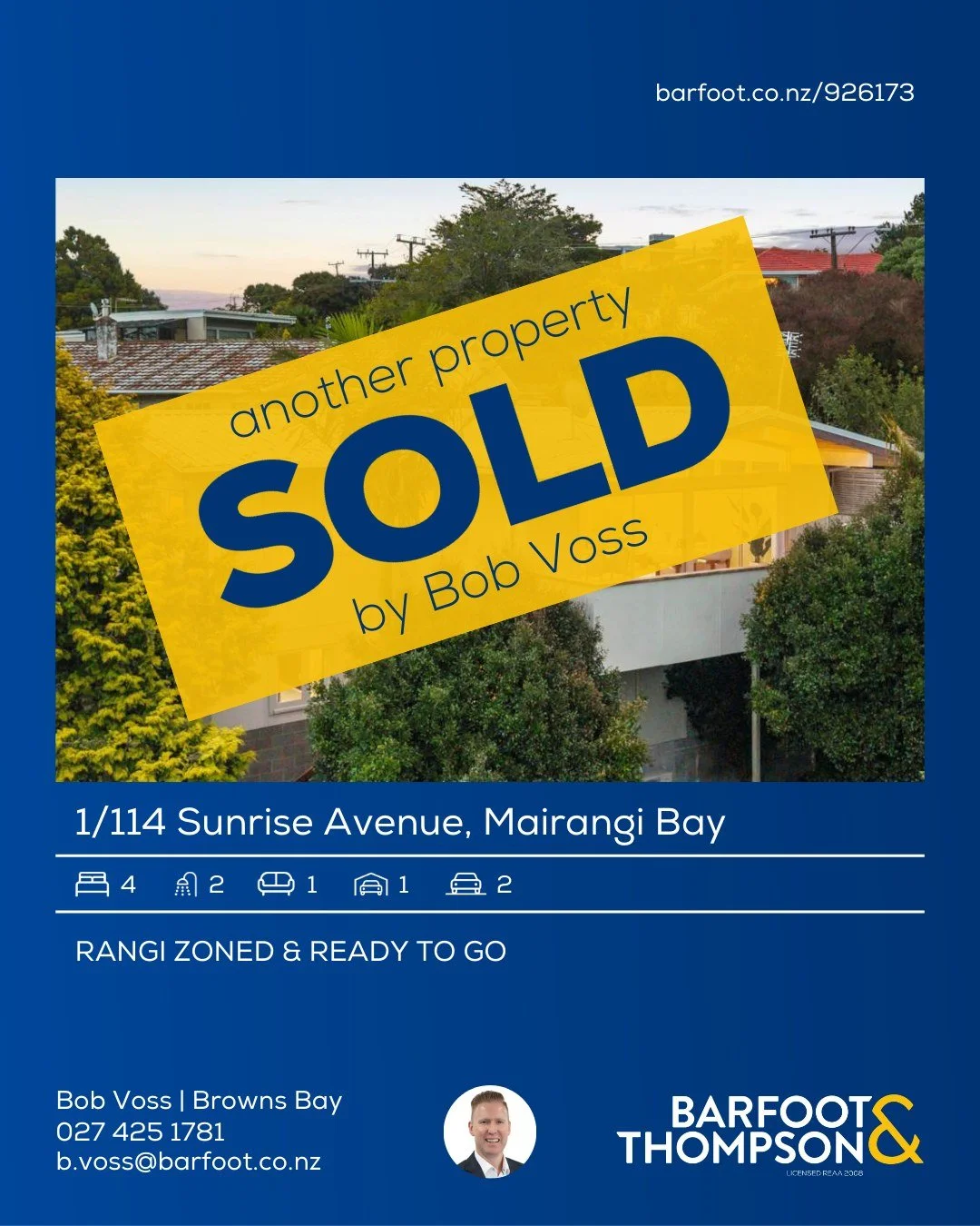 🟡😎 SOLD 
for $1,165,000

Interested in finding out how much your home is worth?

Get in touch today

Bob Voss at Barfoot &amp; Thompson Browns Bay
0274251781
b.voss@barfoot.co.nz

#sold #barfootandthompson #realestatenz #trademe #auckland #property