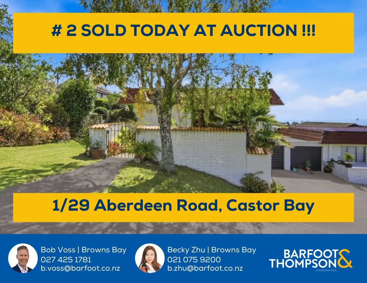 Auction Success today - no 2!!! #ratemyagent #realestate #bobisbarfoot #Barfoot_and_Thompson__Browns_Bay #beckyzhurealestate #dreamteam✨