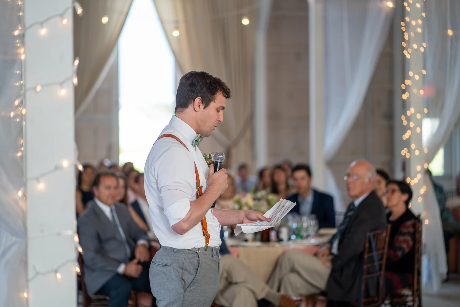 Funny and heartfelt speeches from the best man during intimate wedding at Kylan Barn