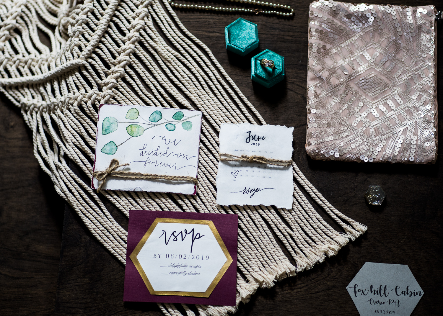 Custom stationary for a boho elopement in Pocono Mountains