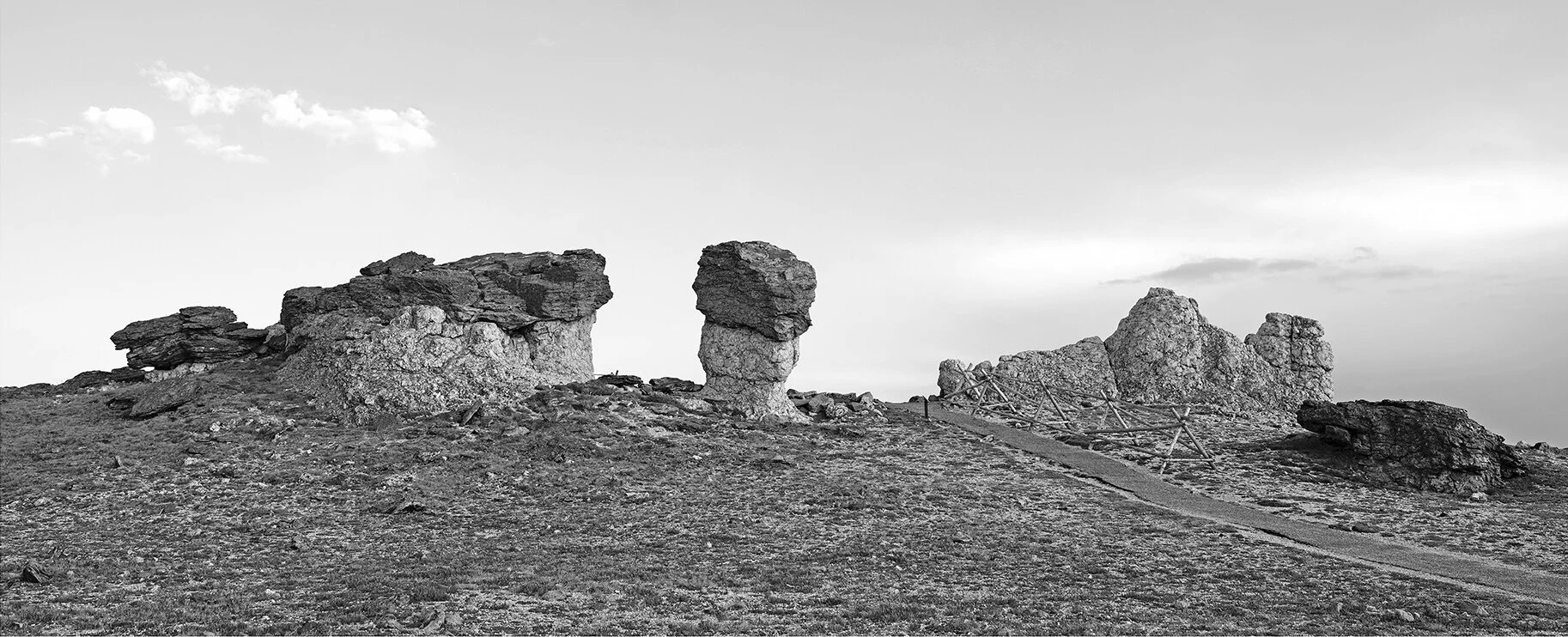 Mushroom Rocks, Tundra Trail, Rocky Mountain National Park, Colorado, 2019 / 35” x16” / B+W Archival Giclée Painted gesso wood frame, museum glass
