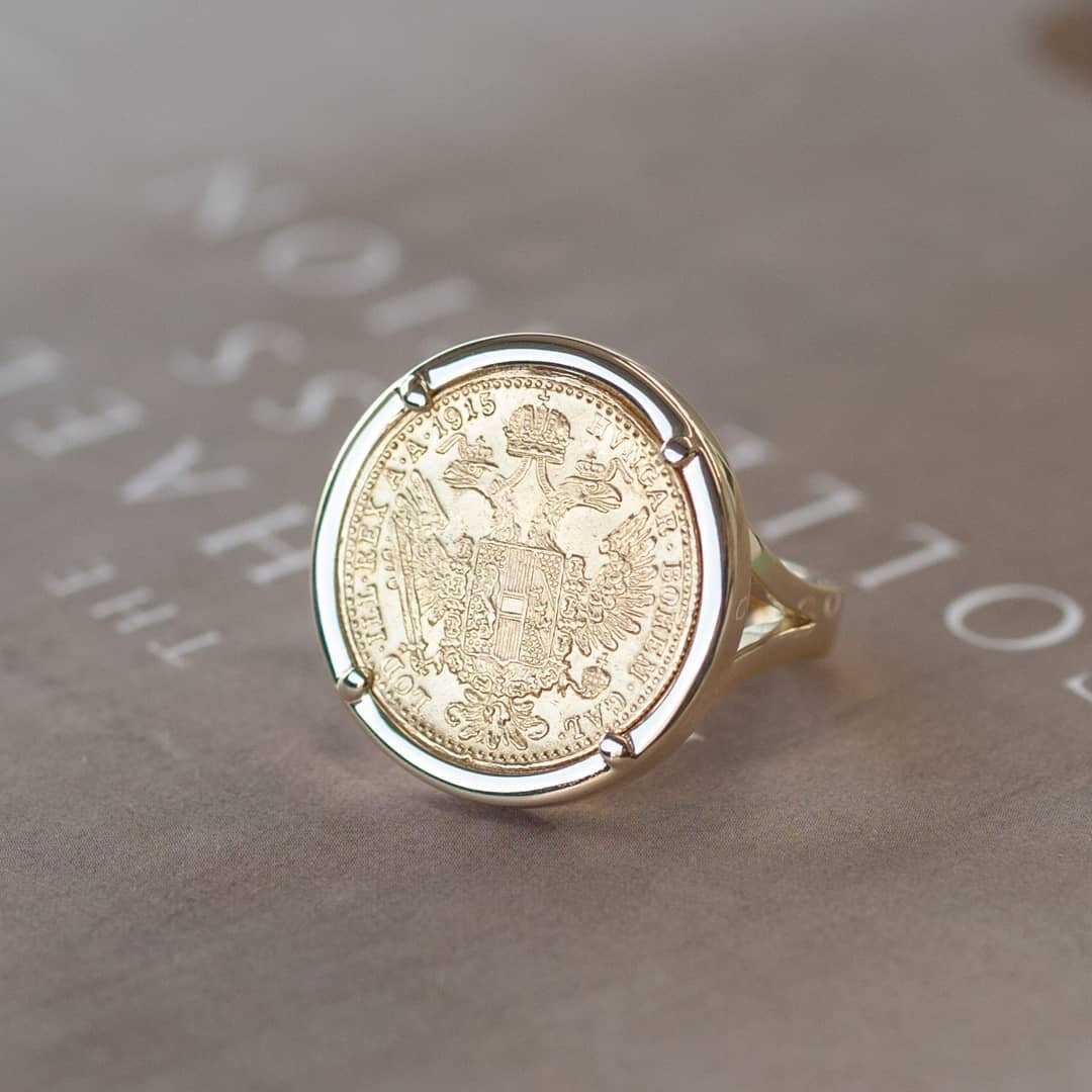 A wonderful custom project, turning a solid gold coin into a special jewellery piece to be worn and admired on the hand for years to come.

This Austrian 1 Ducat 1915 gold coin purchased for a special gift from @nads74 loved ones inspired this custom