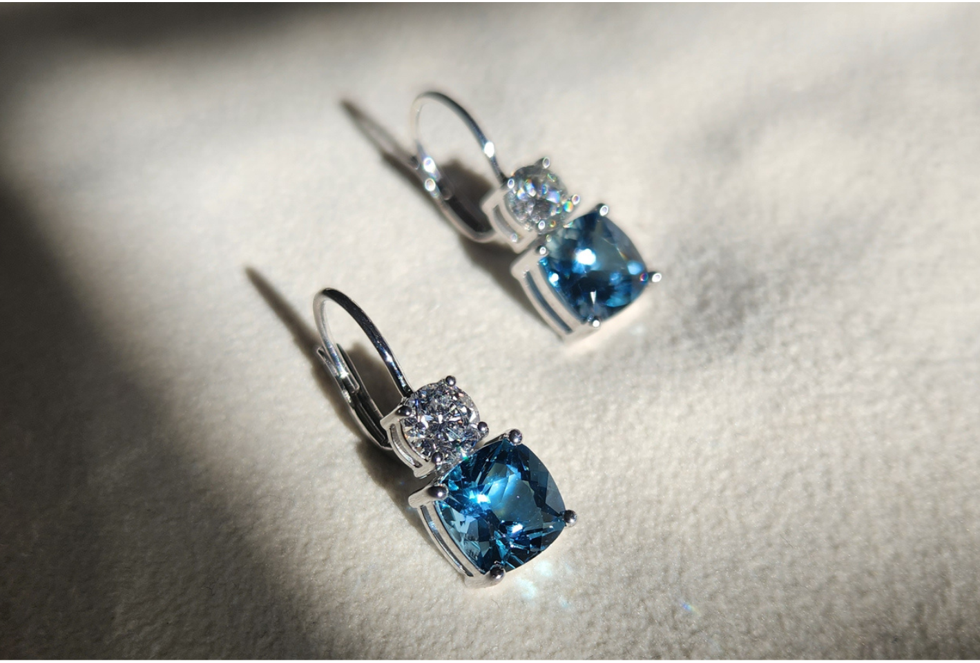 aqauamarine and daimond earrings on european hooks