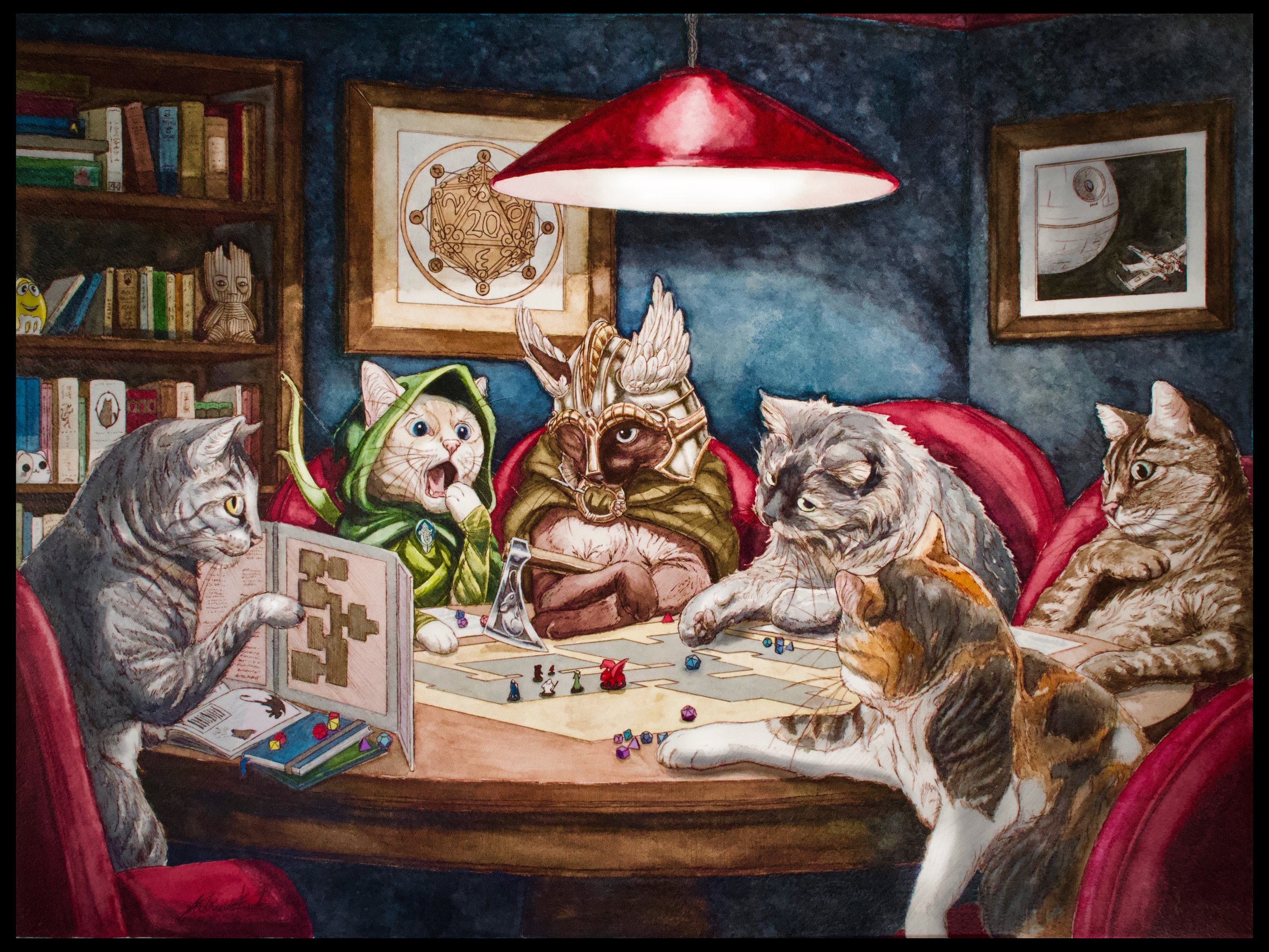 “Six Cats playing D&D”