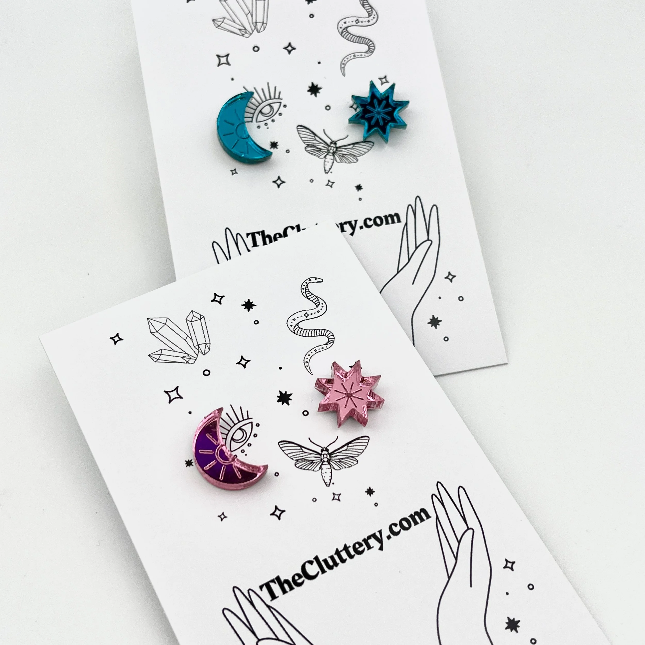 LIMITED Moon + Star Art Deco Studs