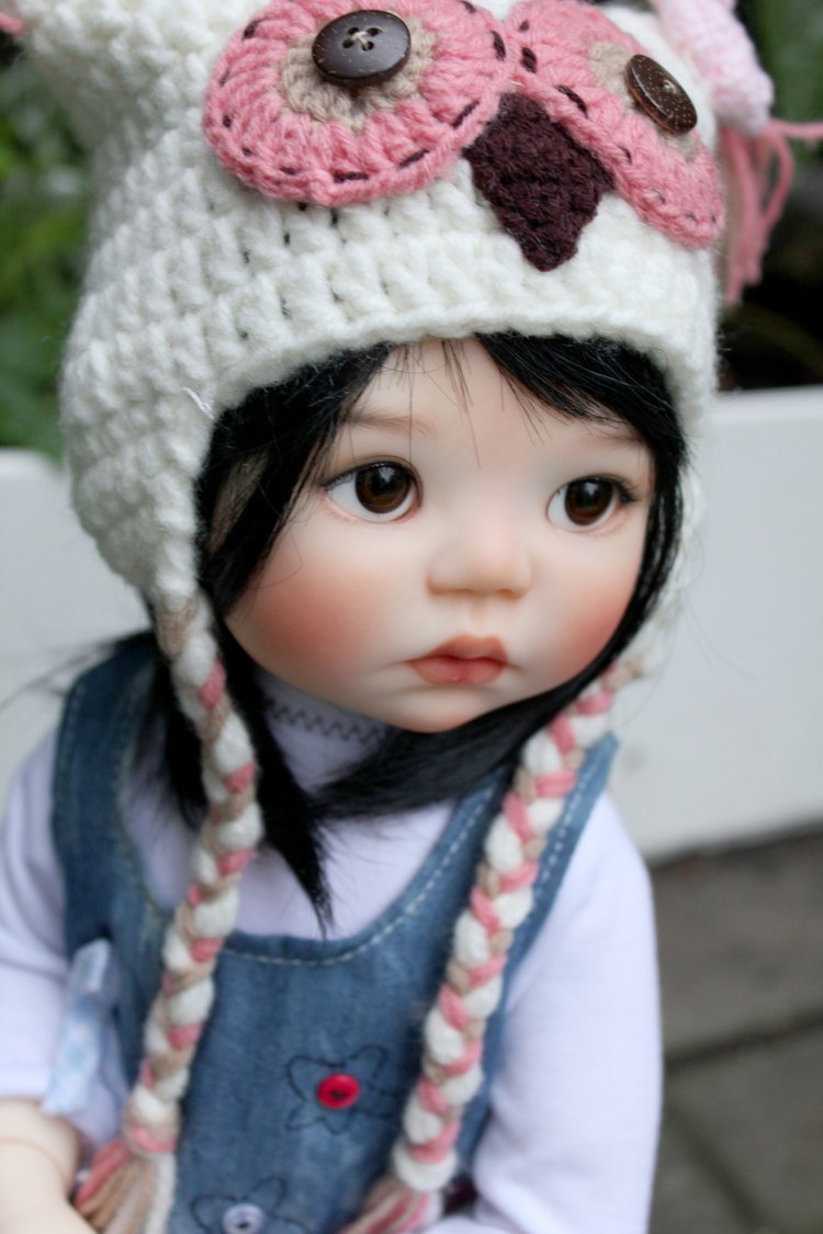 Meadowdoll in a knitted owl hat