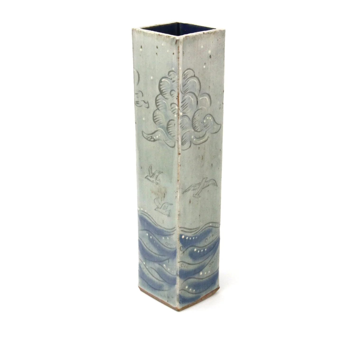 Square Vase 'Etched Water Birds' motif