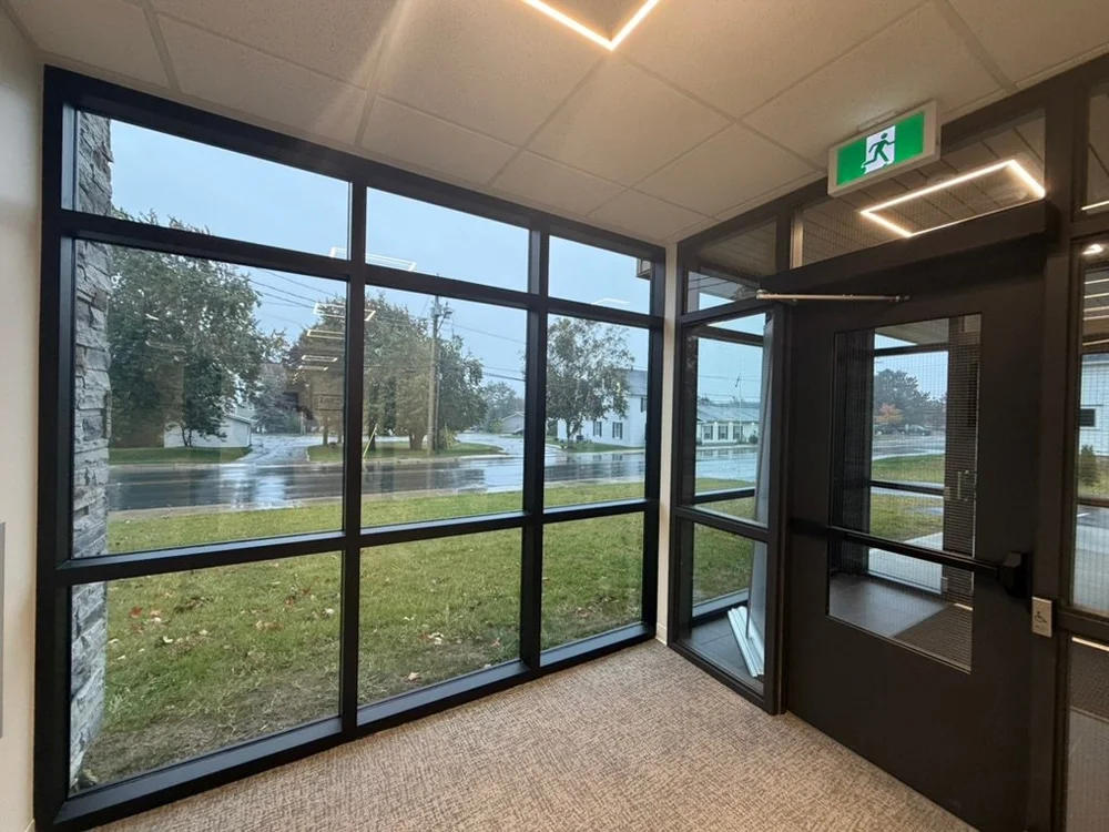 The glass foyer at the entrance