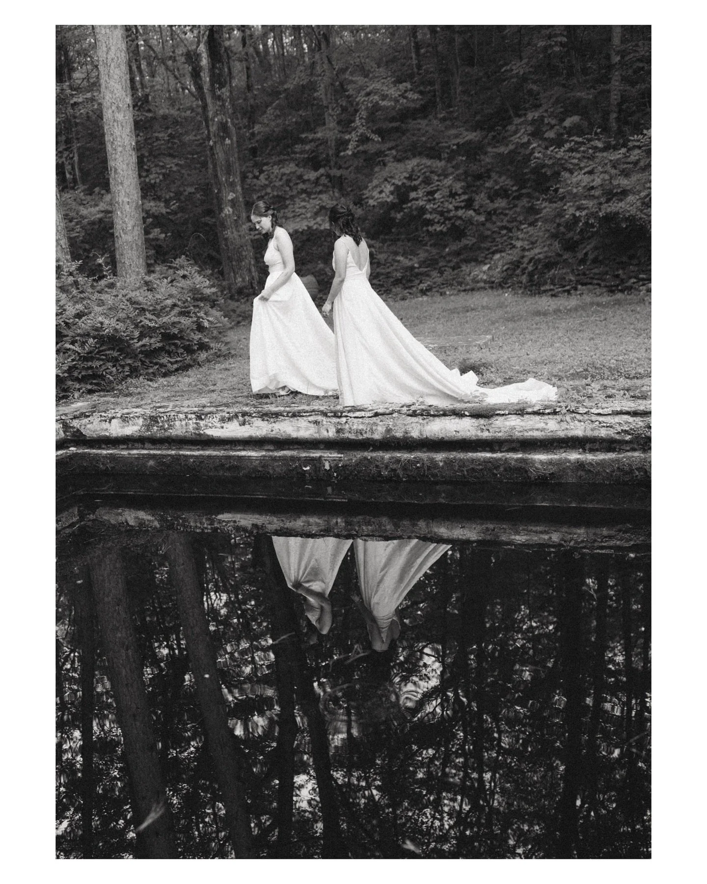 taking portraits of megan and bri on their wedding day felt like photographing two ethereal forest goddesses ✨ I will never forget how magical it felt to hike up into this little copse of the woods with this pond, and see just how incredible these tw