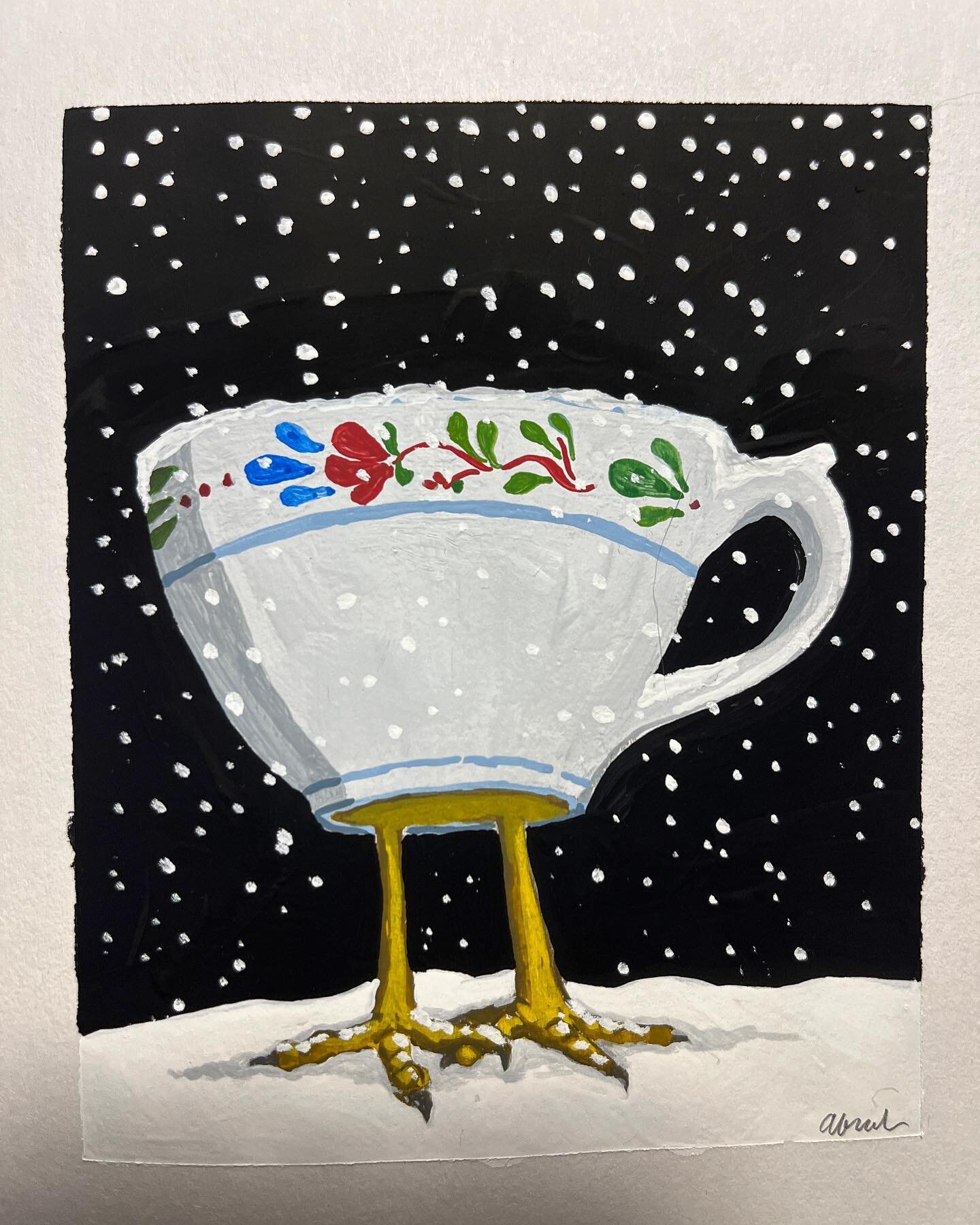 It snowed and I got to play with paint and baba yaga tea cups 😊 #snowday #sunday #gouache #babayaga #teacups #sketchbook #vermontartist