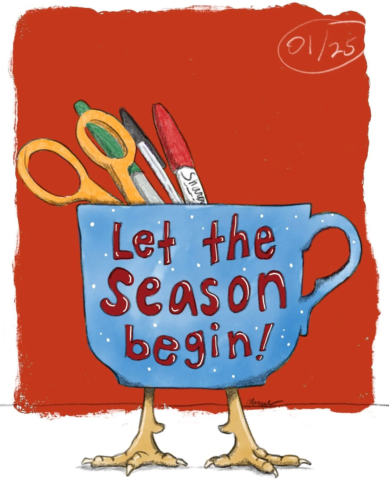 This year's Christmas countdown is for those who love tea cups, coffee mugs, and Baba Yaga's hut 😊 I indulged in drawing some characters who have been sitting around in my head for far too long...
May your scissors be sharp, your markers bright, and