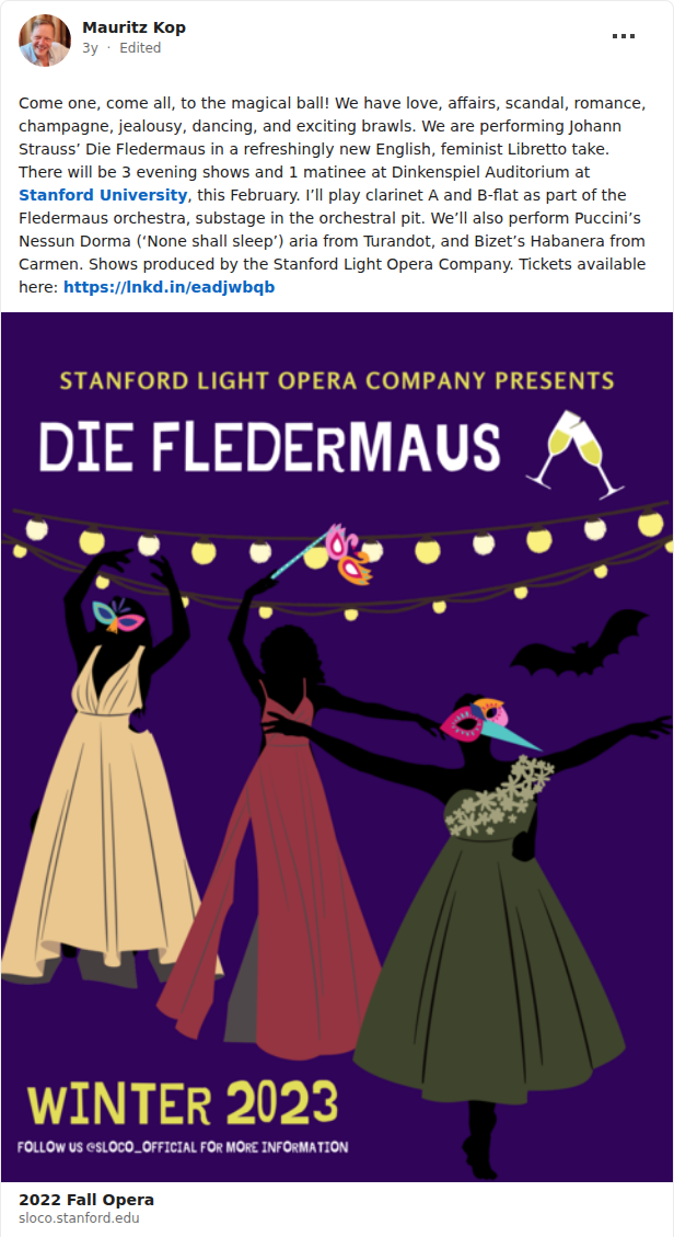 Stanford Light Opera Company: Johann Strauss’ Die Fledermaus