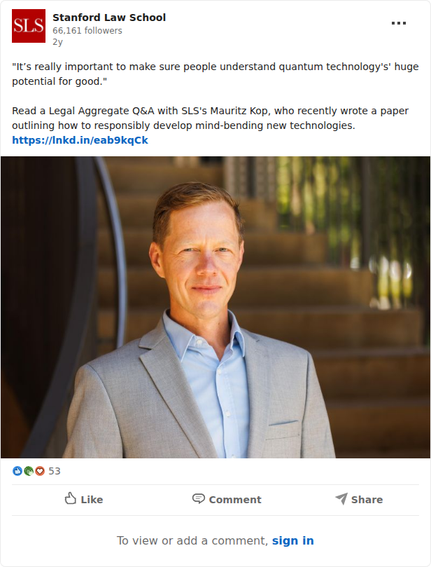 Stanford Law School Legal Aggregate Q&amp;A with SLS's Mauritz Kop on Quantum Technologies
