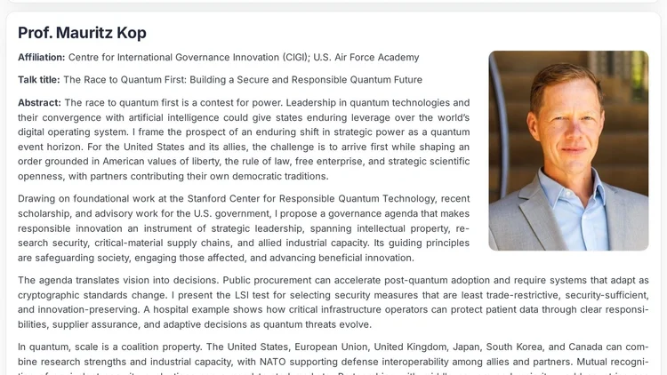 Prof. Mauritz Kop Invited to Speak at the Inaugural ACM PQQS 2026 in Silicon Valley on the Race to Quantum First