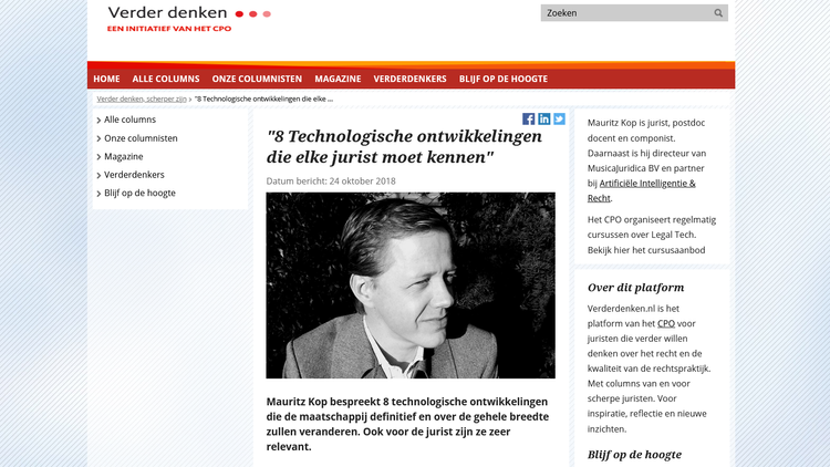 AI, Machine Learning &amp; Recht — de VerderDenken-columns (CPO Radboud Universiteit)