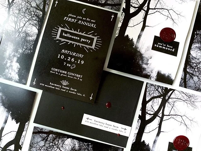 Was pretty happy with how our Halloween invites turned out.  Considering I designed them on a Saturday, print and assembled on Sunday, and had these bad boys bloodied up and in the mail by Monday! Already dreaming up next years...and they gonna be go