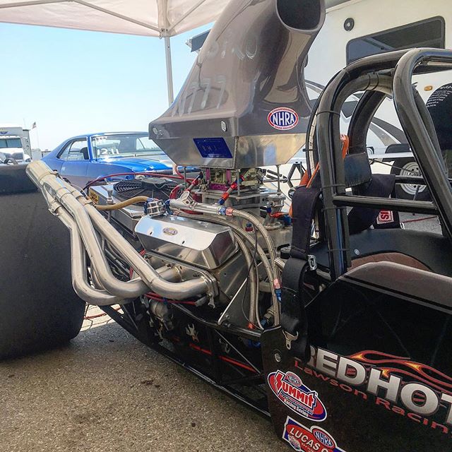 Super jazzed to have Pork Chop &amp; Black Momba back at the track together. Tbone Thomas is driving the amc- and Kim is in the dragster. #dragracer #summitseries #nhra #racecar #lawsonracing #dragster #amc #javeline #1970amc #superpro