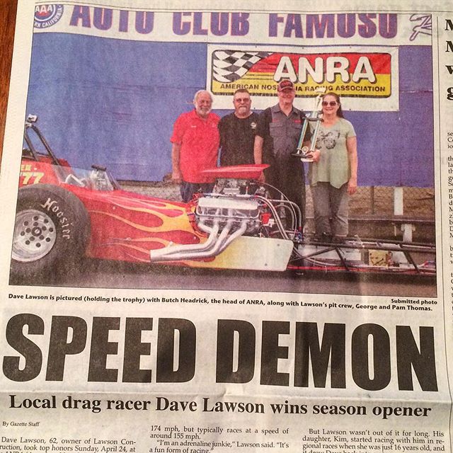 &quot;Speed Demon&quot; Dave Lawson wins season opener! #anra #famosoraceway #dragrace #winnerscircle #lawsonracing #lawsonracinginc #nostalgiadrags #racecar #hotrod #hotrods #dragsters