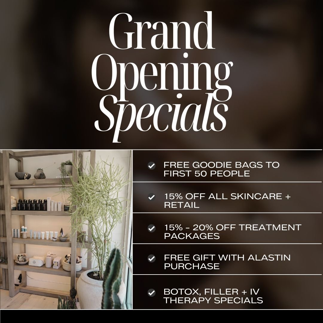 Our biggest (and last major) discounts of the year will be happening at our Grand Opening this week Thursday, May 2nd from 1pm - 7pm at our Hilltop location. Our partners in botox, filler and IV therapy will also be there with even more discounts!

F
