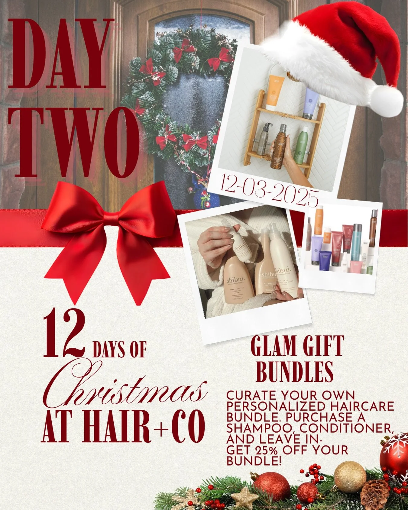 🎁 Day Two of our 12 Days of Christmas at Hair + Co! 🎄
Today only &mdash; build your own Glam Gift Bundle and enjoy 25% off when you grab a shampoo, conditioner, and leave-in! ✨
Perfect for gifting&hellip; or treating yourself. 🤍

#HairAndCo #12Day
