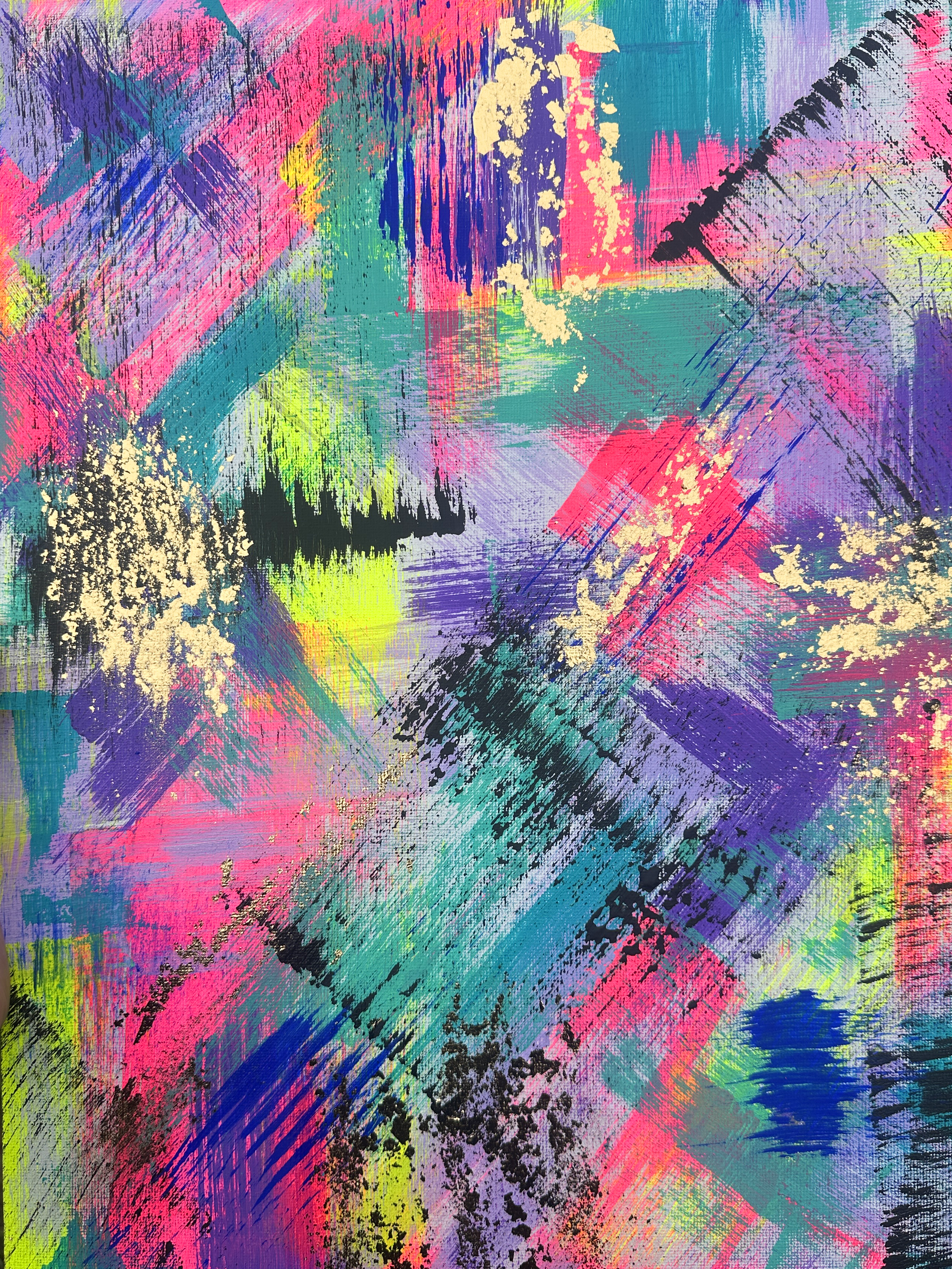 Listing 3:  Original neon painting with gold leaf size 30cm by 40cm