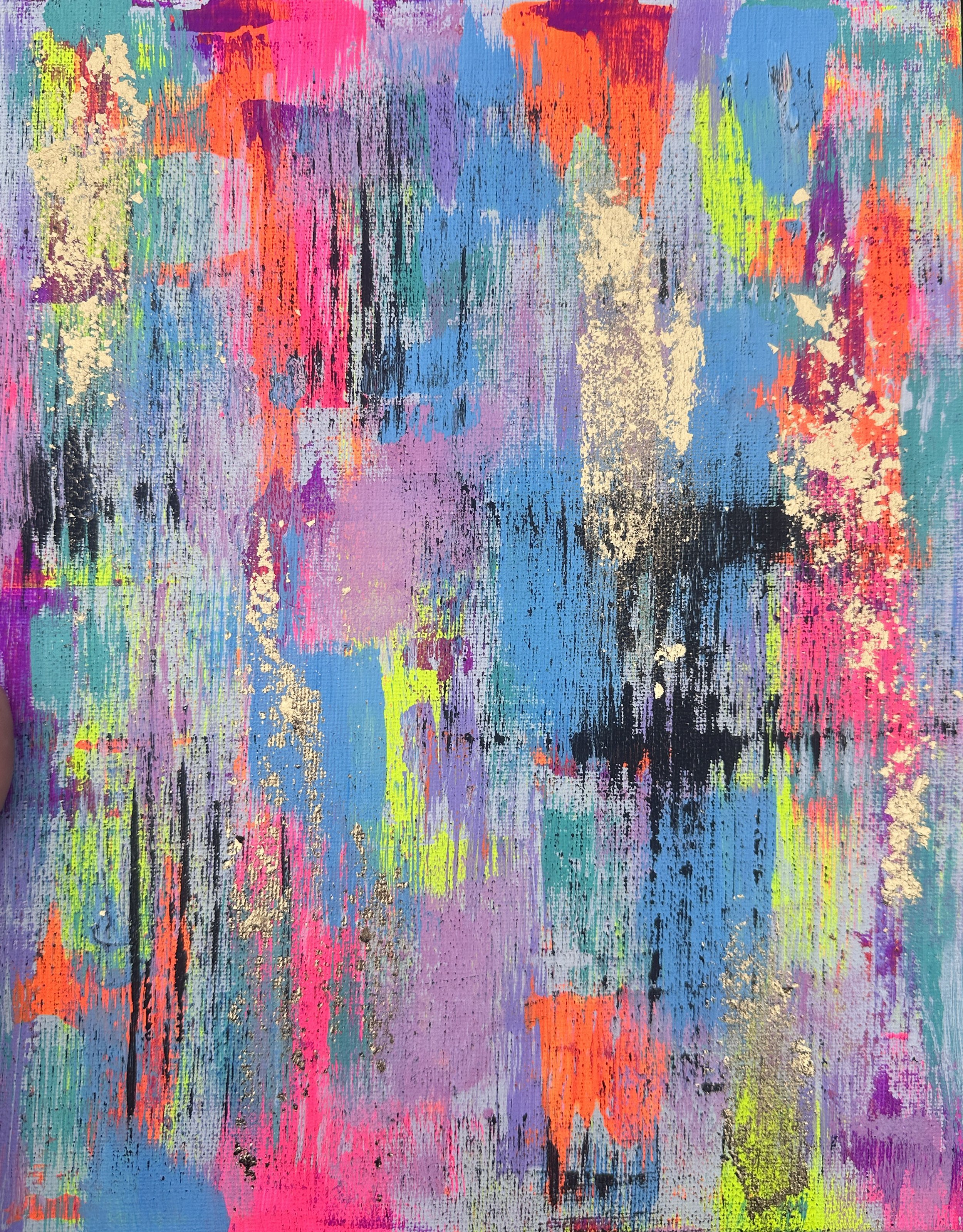 Listing 1:  Original neon painting with gold leaf size 24cm by 30cm