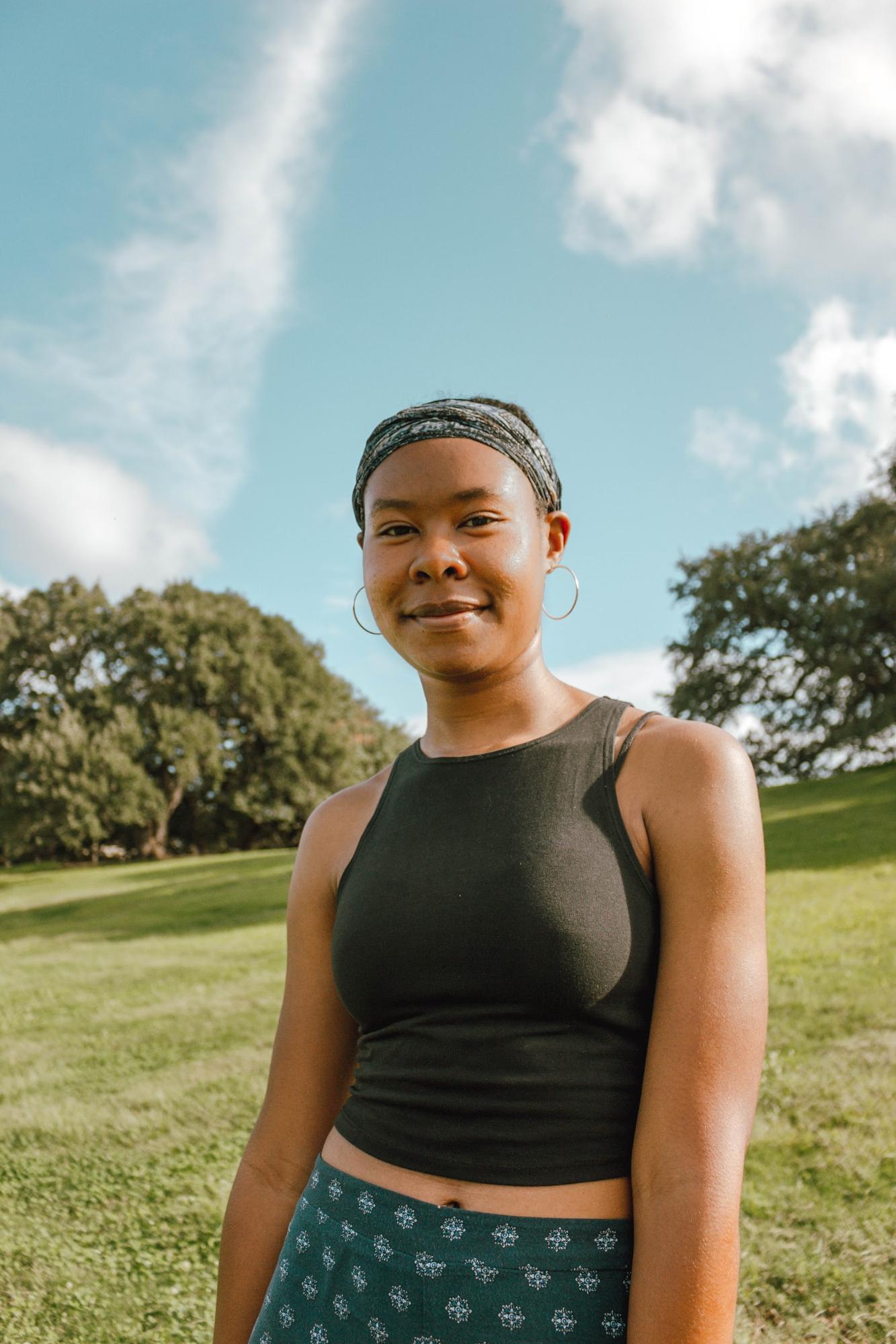 “I really like this outfit because it has my favorite color blue in the pants and the headband. Also the bohemian detailing on the pants is the main reason I bought them!” — Alysia Duhart