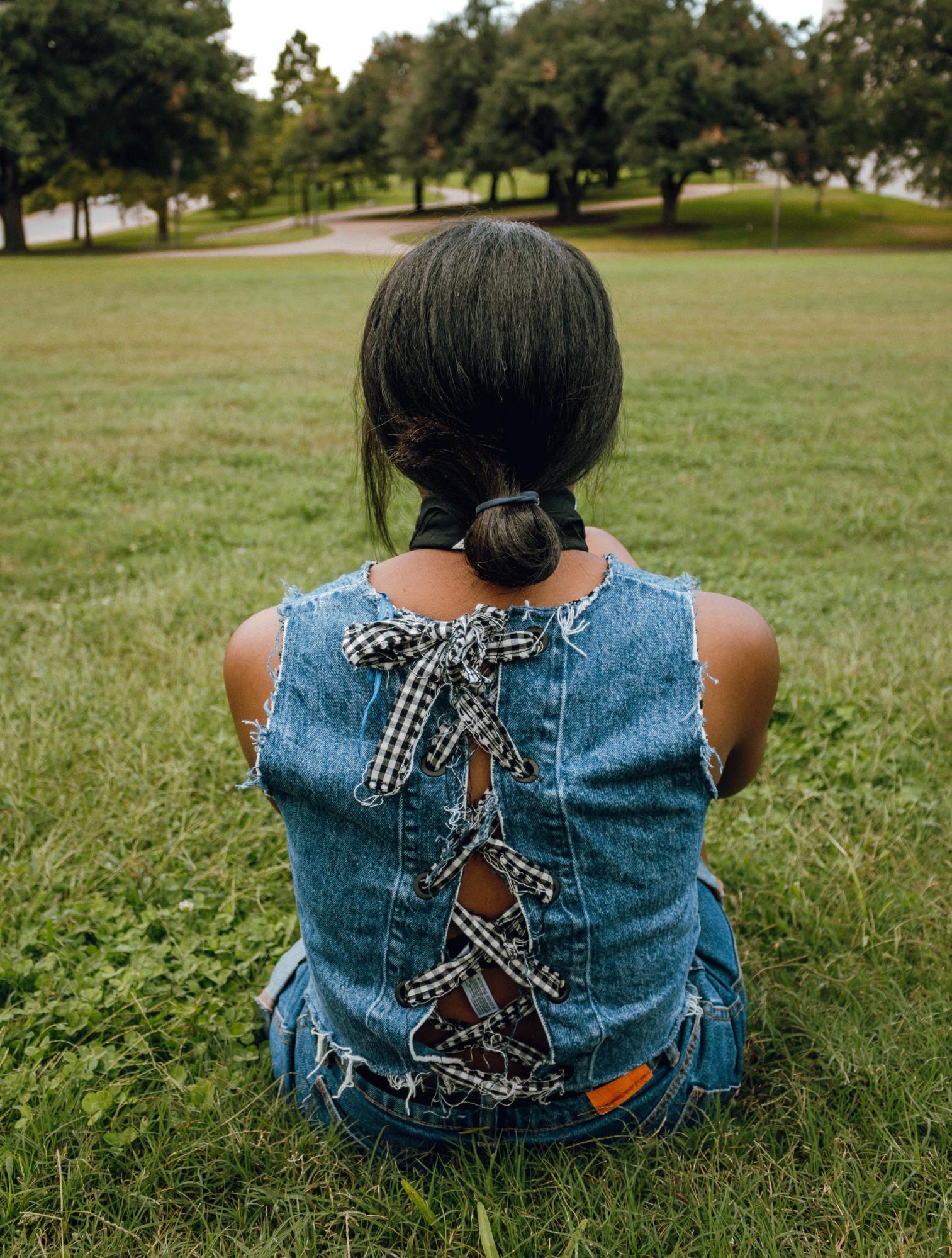 “The inspiration for this festival fit was part Britney Spears and Justin Timberlake’s 2001 AMAs look and part just my love of denim. I really like the denim top because the raw hem makes it kind of edgy and lets me feel like a pseudo rockstar. All
