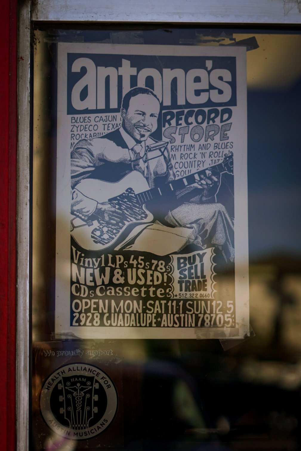  Window decor highlighting Antone’s Record Shop 