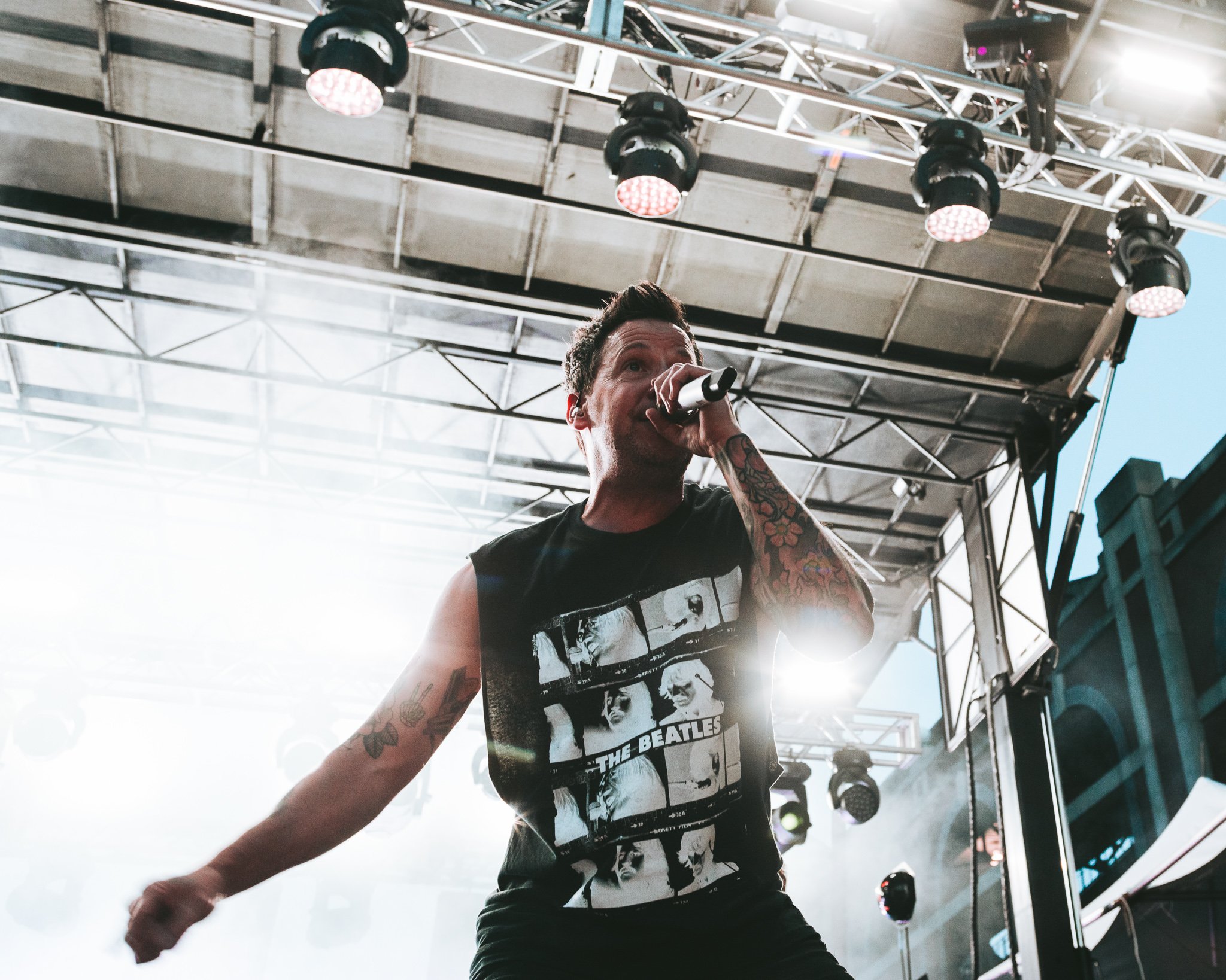  Iconic pop-punk band Simple Plan hypes up the Hot Topic stage. 