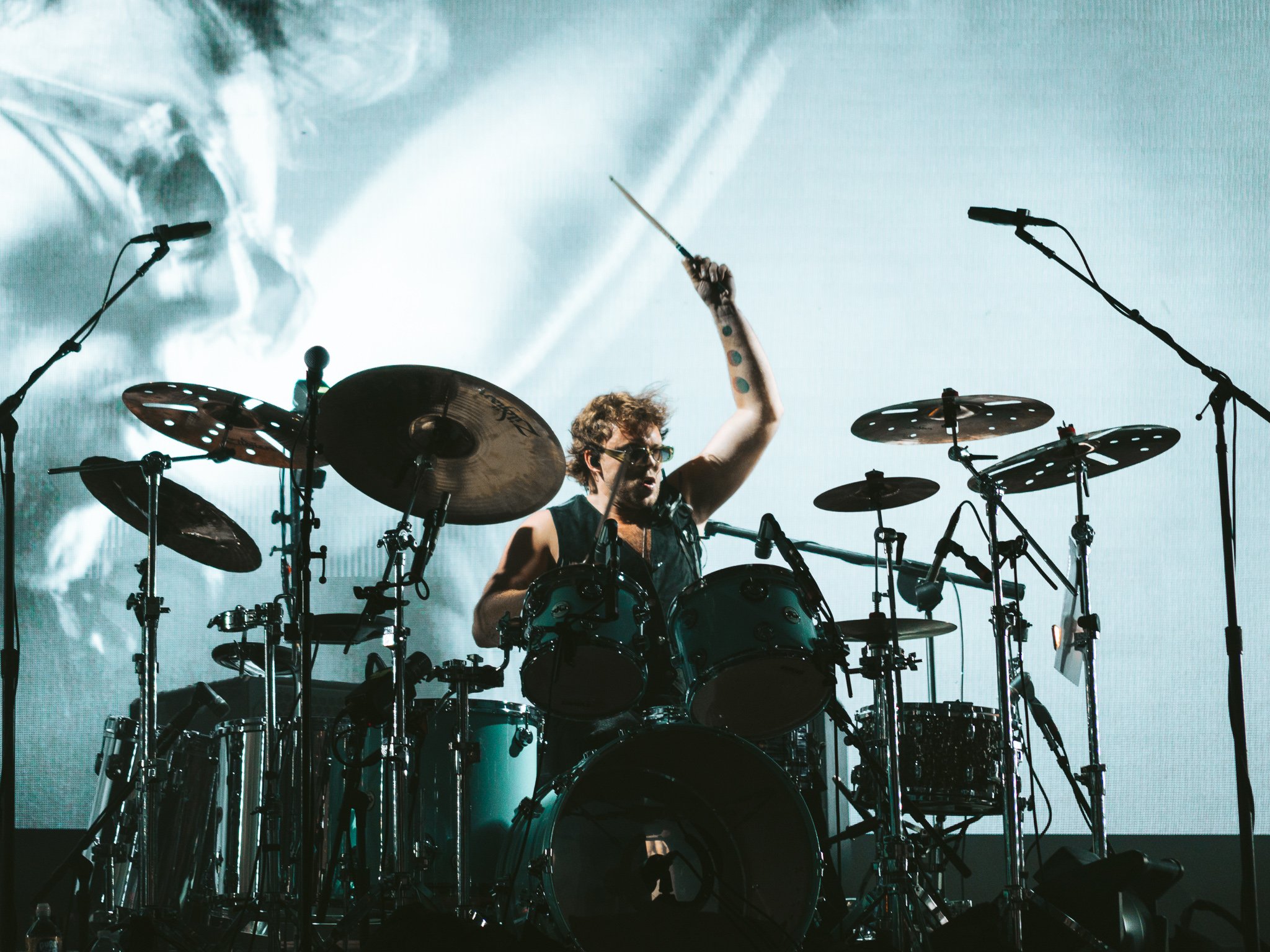  Drummer Ashton Irwin powers the band through its set. 