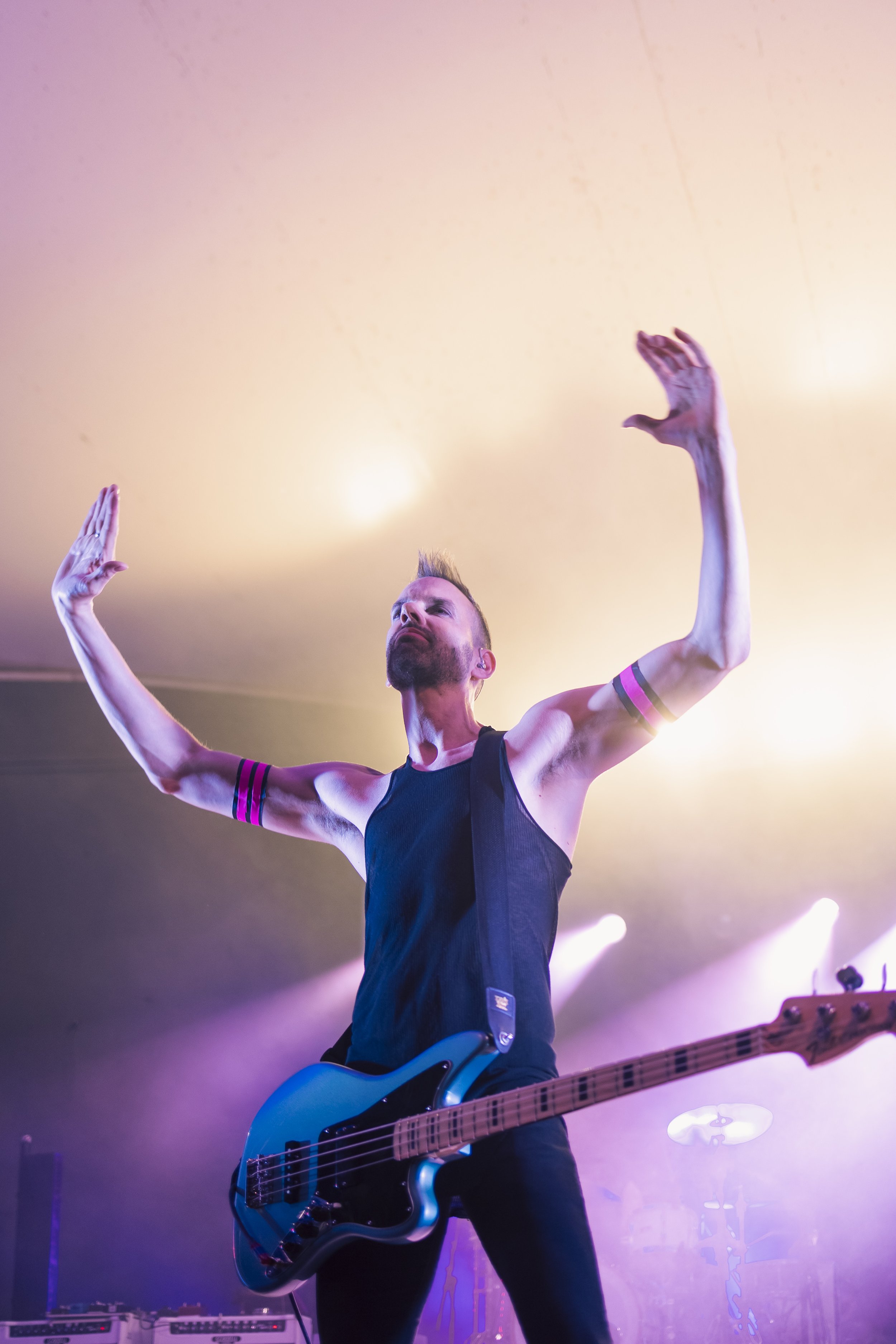  Stephan Olsdal, guitarist and bassist for Placebo, supports Moloko and engages with the crowd. 