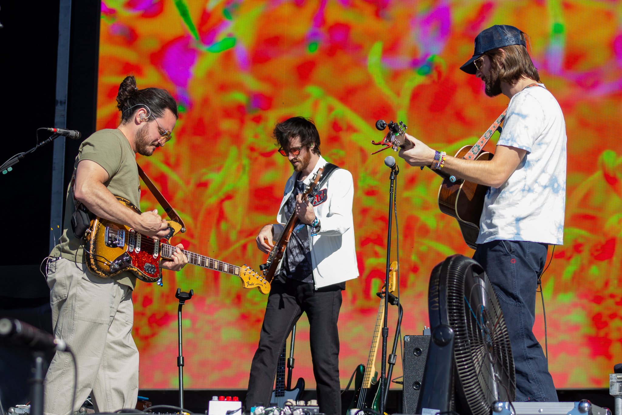  A psychedelic backdrop fills the American Express stage as indie-rock band Mt. Joy performs. 