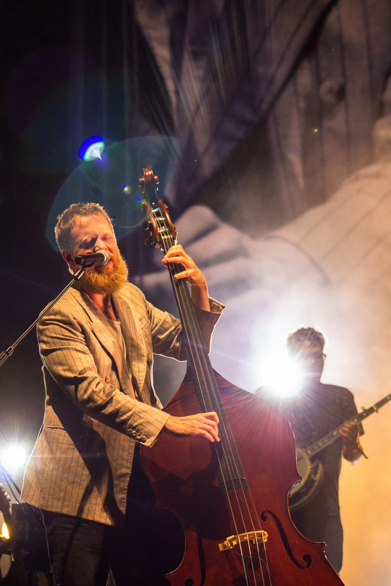   Ted Dwane of Mumford &amp; Sons plays the double bass. 