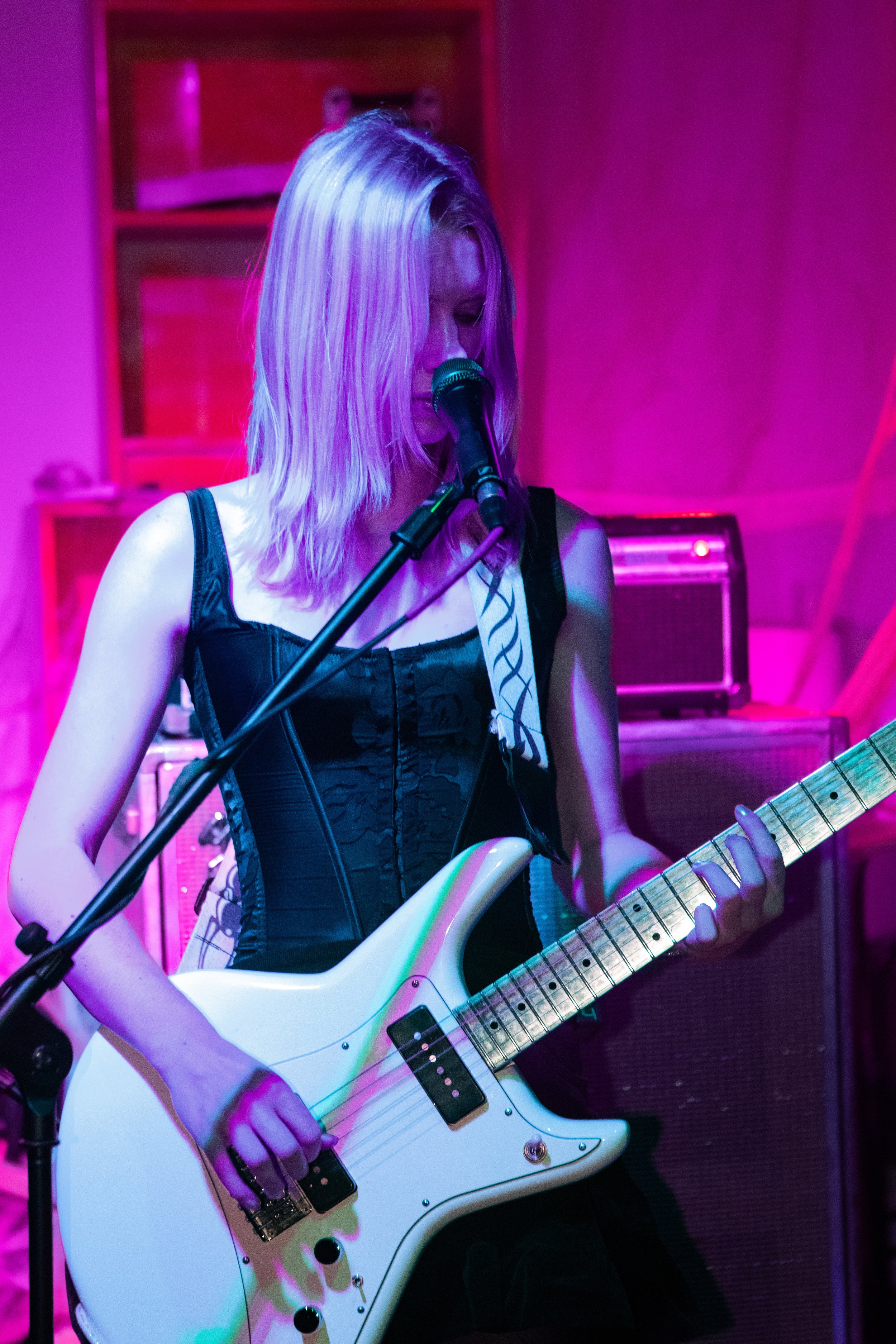  The singer and guitarist of Daydream Twins inspires the crowd with her dynamic vocals.  Photo by Shefali Rao  