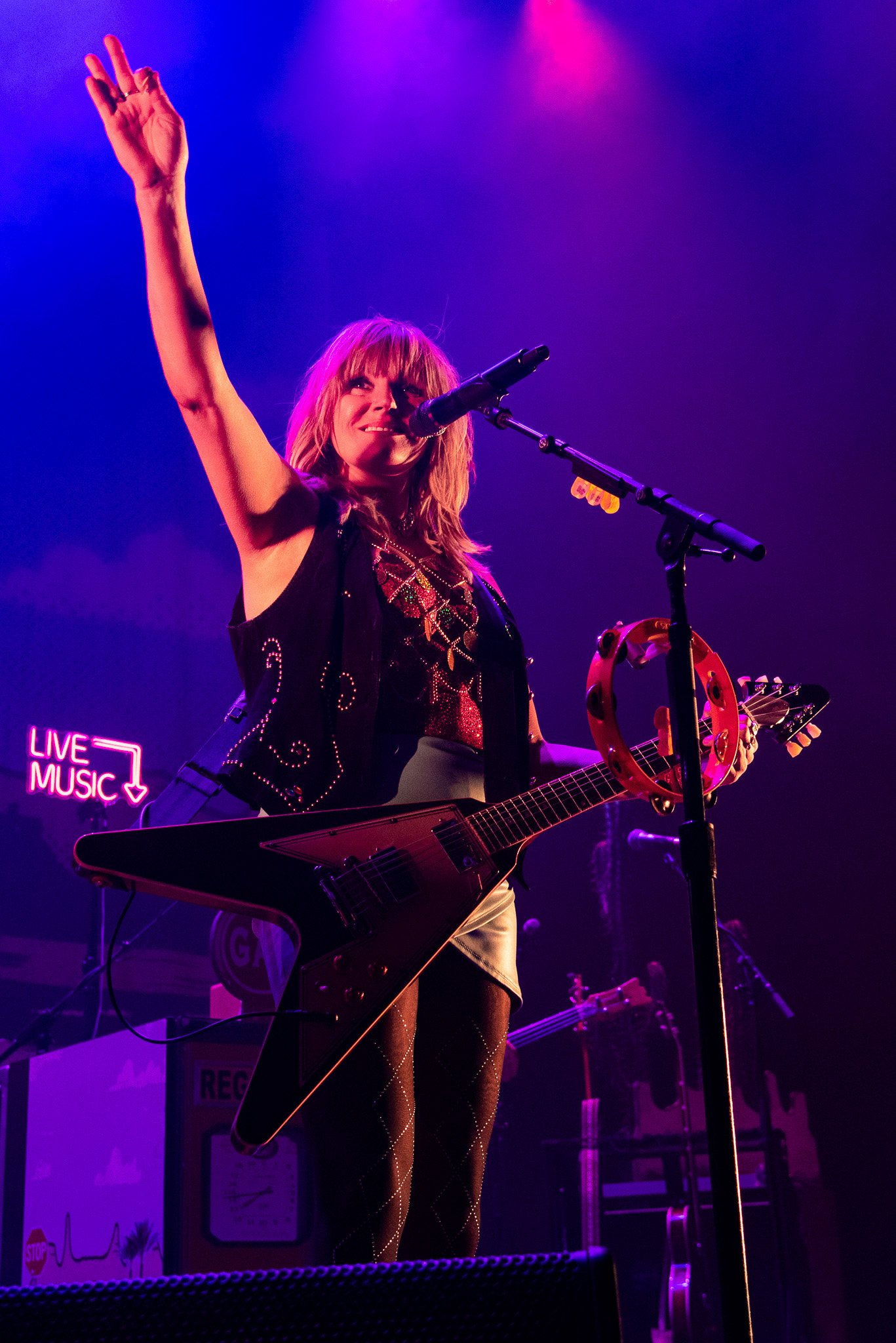  Waving to the crowd, Grace Potter begins the next song of her set, “Medicine”.  