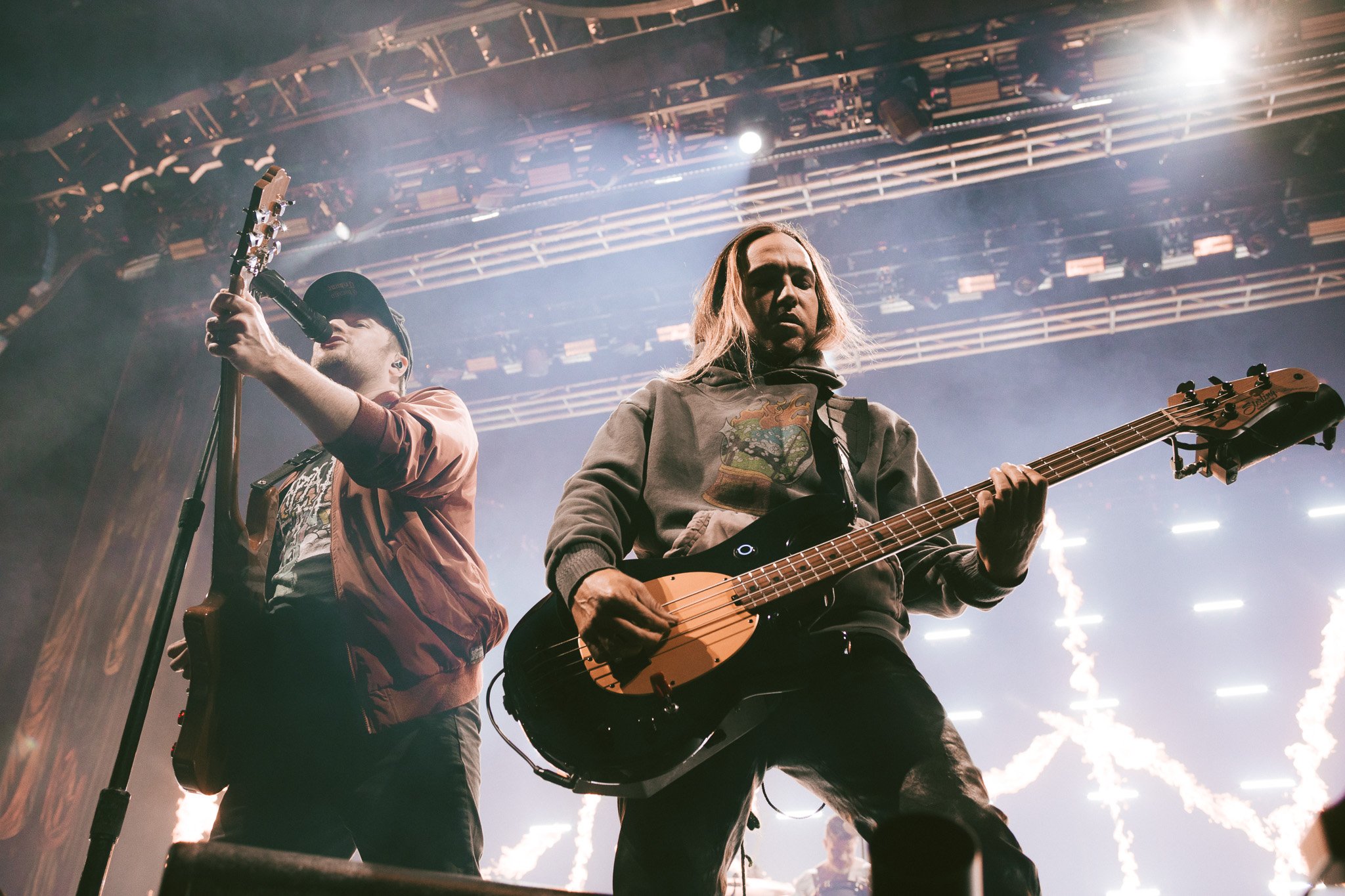  Wentz and Stump rock out to “The Phoenix” as flames light up the stage. 