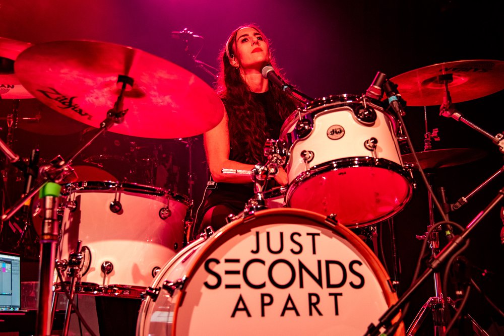  Sela Poulos, the drummer of Just Seconds Apart, performs “So Far Gone.” 