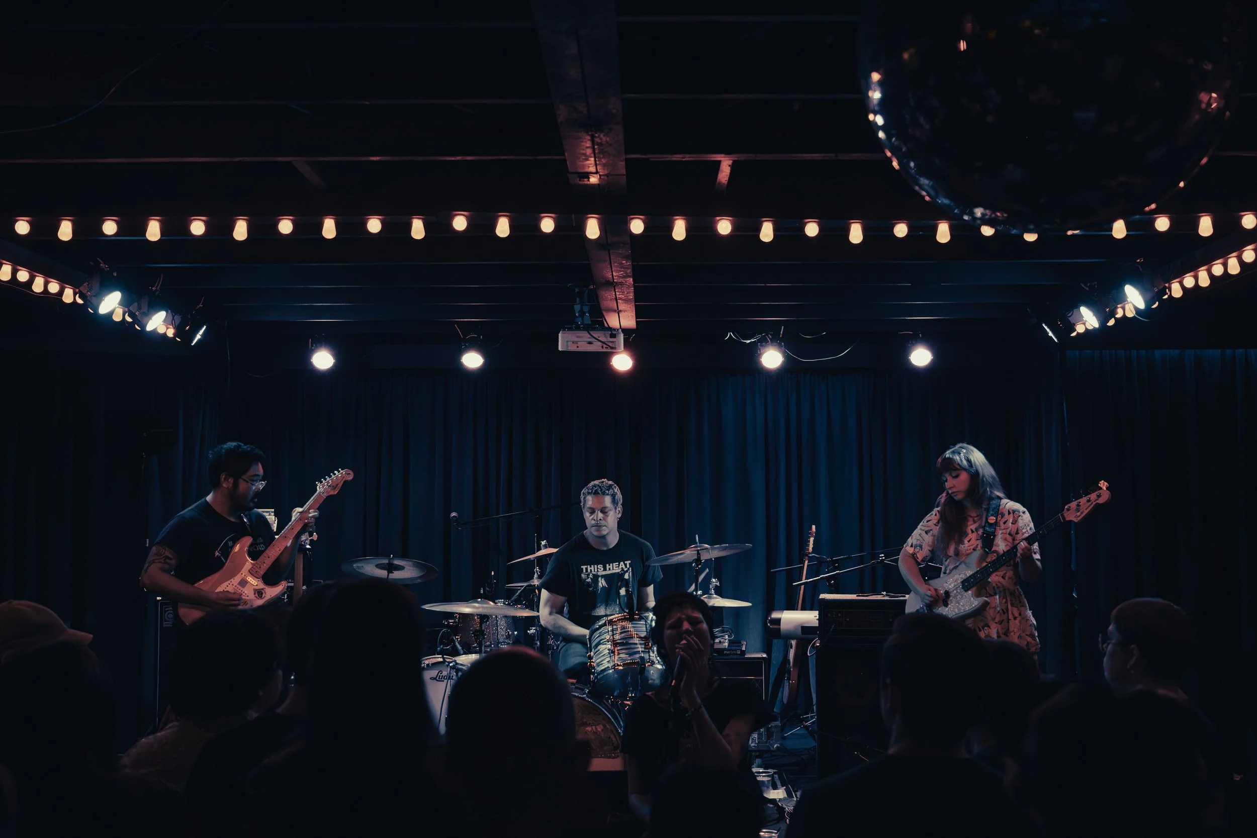 From left, Guitarist John Morales, drummer Daniel Powell, and bassist Rachel Kirk open for English Teacher as the beloved Austin band Guiding Light.