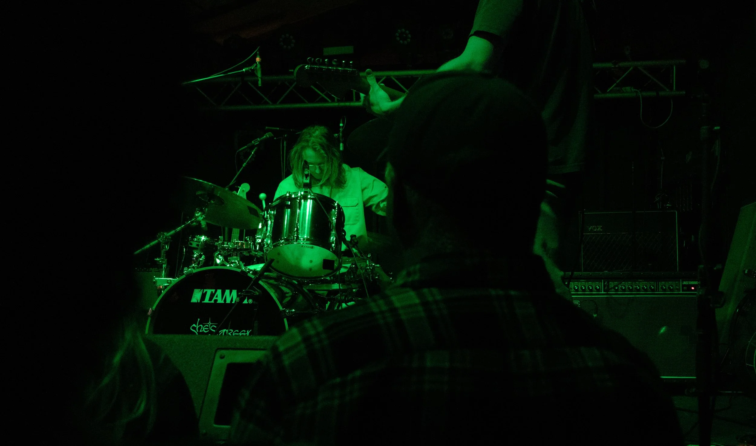  Drummer Kevin Seebeck uses both hands to play the slow melody of the song “Graze.” 