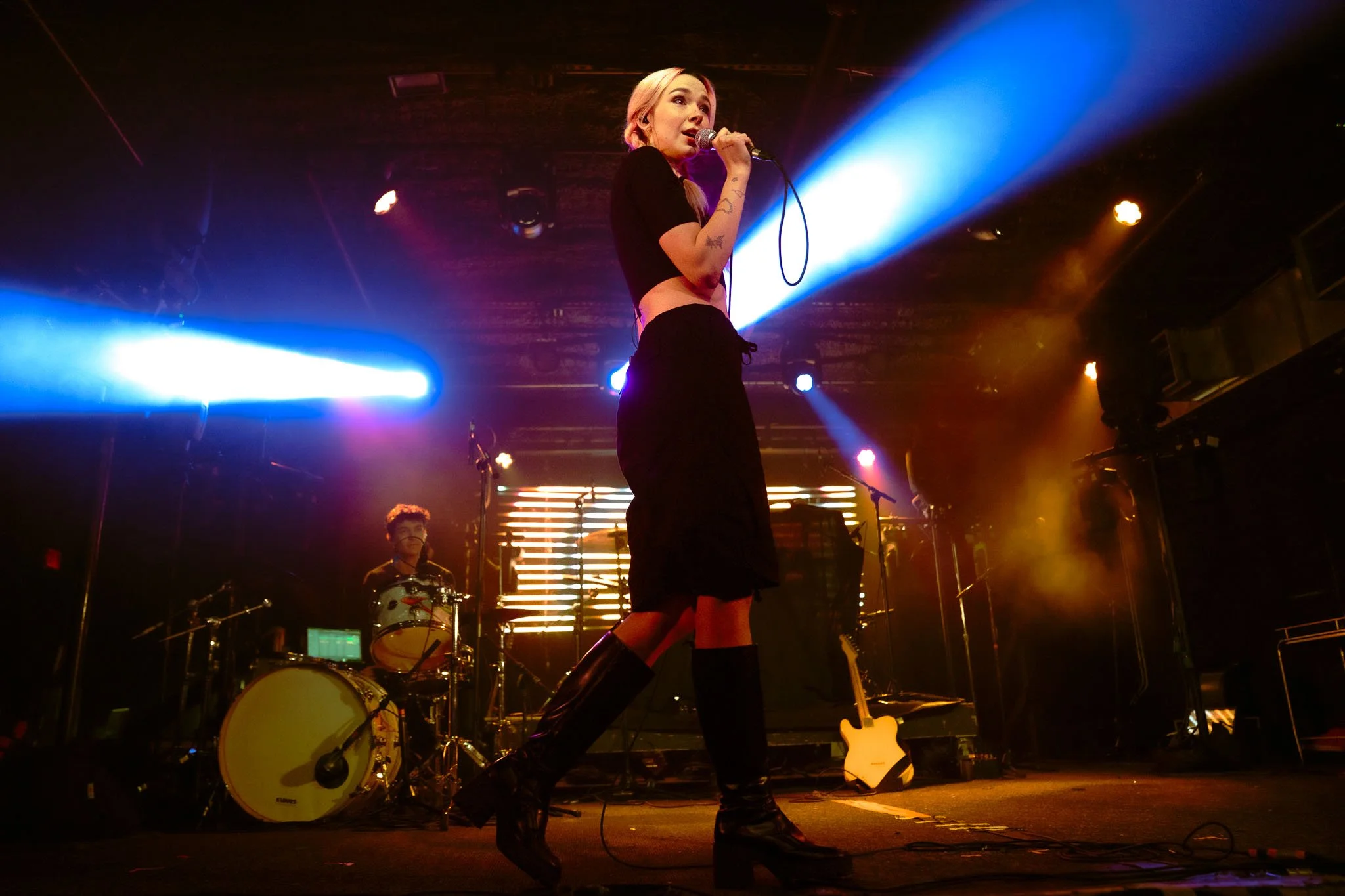  Lydia Night smiles as she looks into the crowd while performing songs from her debut album  Parody of Pleasure . 
